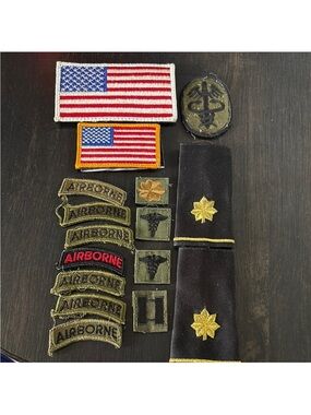 Military Patch and Insignia Assortment — Olive, Black, Red, Gold, White